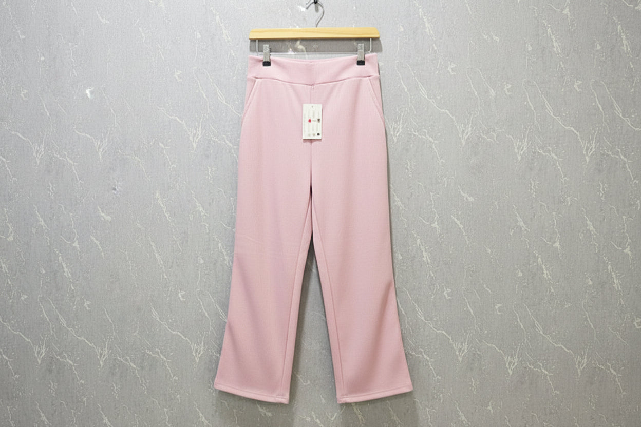 Luxe-Ribbed Rose Pink Flare Pants