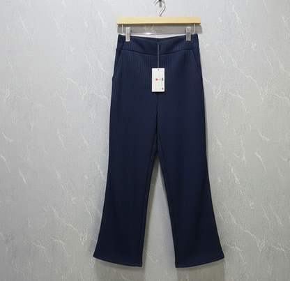 Navy blue ribbed flare pants – product view