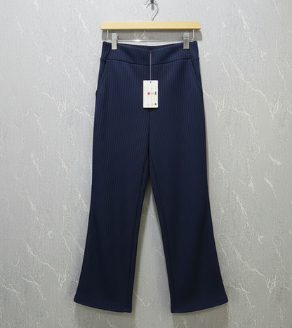 Navy blue ribbed flare pants – product view