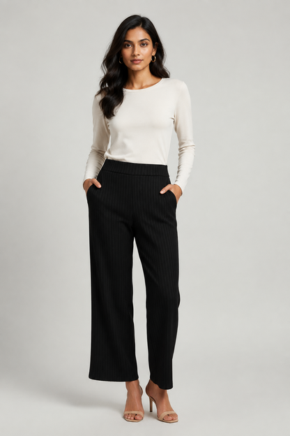 Luxe-Ribbed Black Flare Pants