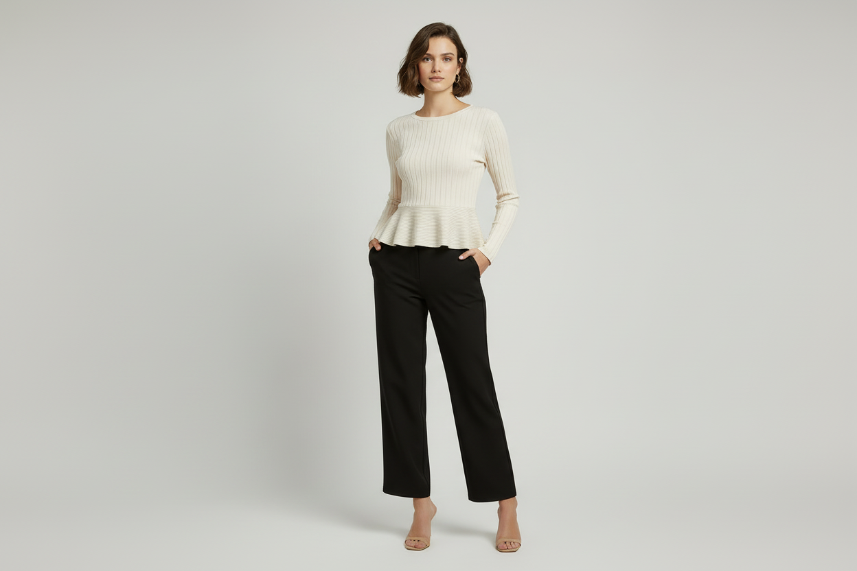 Luxe-Ribbed Black Flare Pants