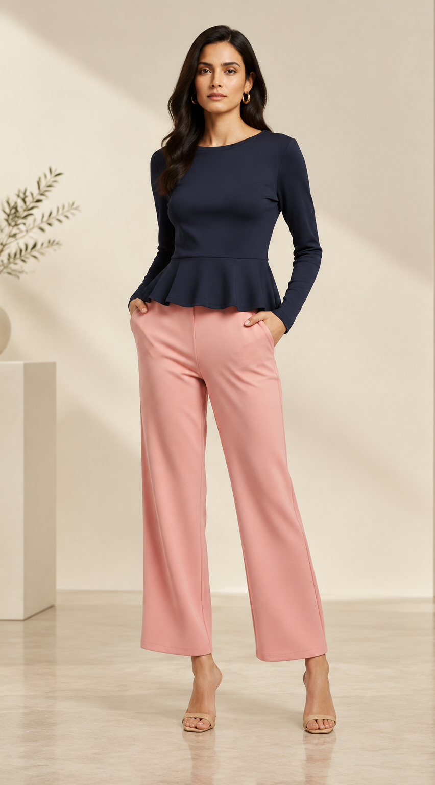 Luxe-Ribbed Nude Pink Flare Pants