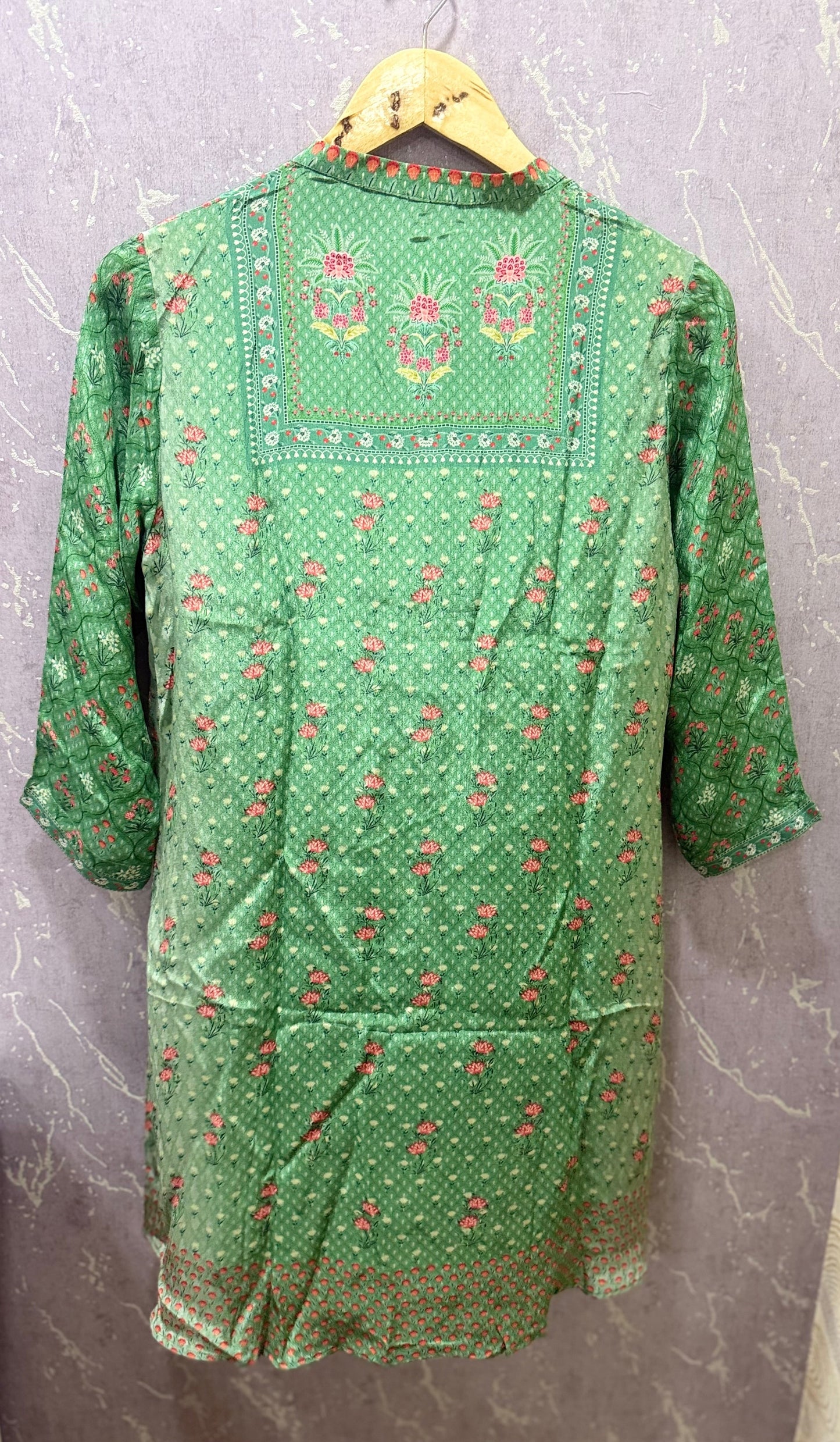 Ajrak Crepe Silk Shirt (Green)