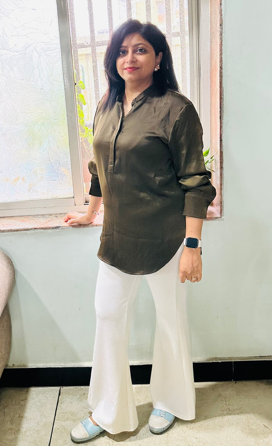 Anti-Wrinkle Off-White Bell Bottoms