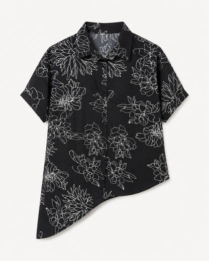 Black Floral Asymmetric Shirt