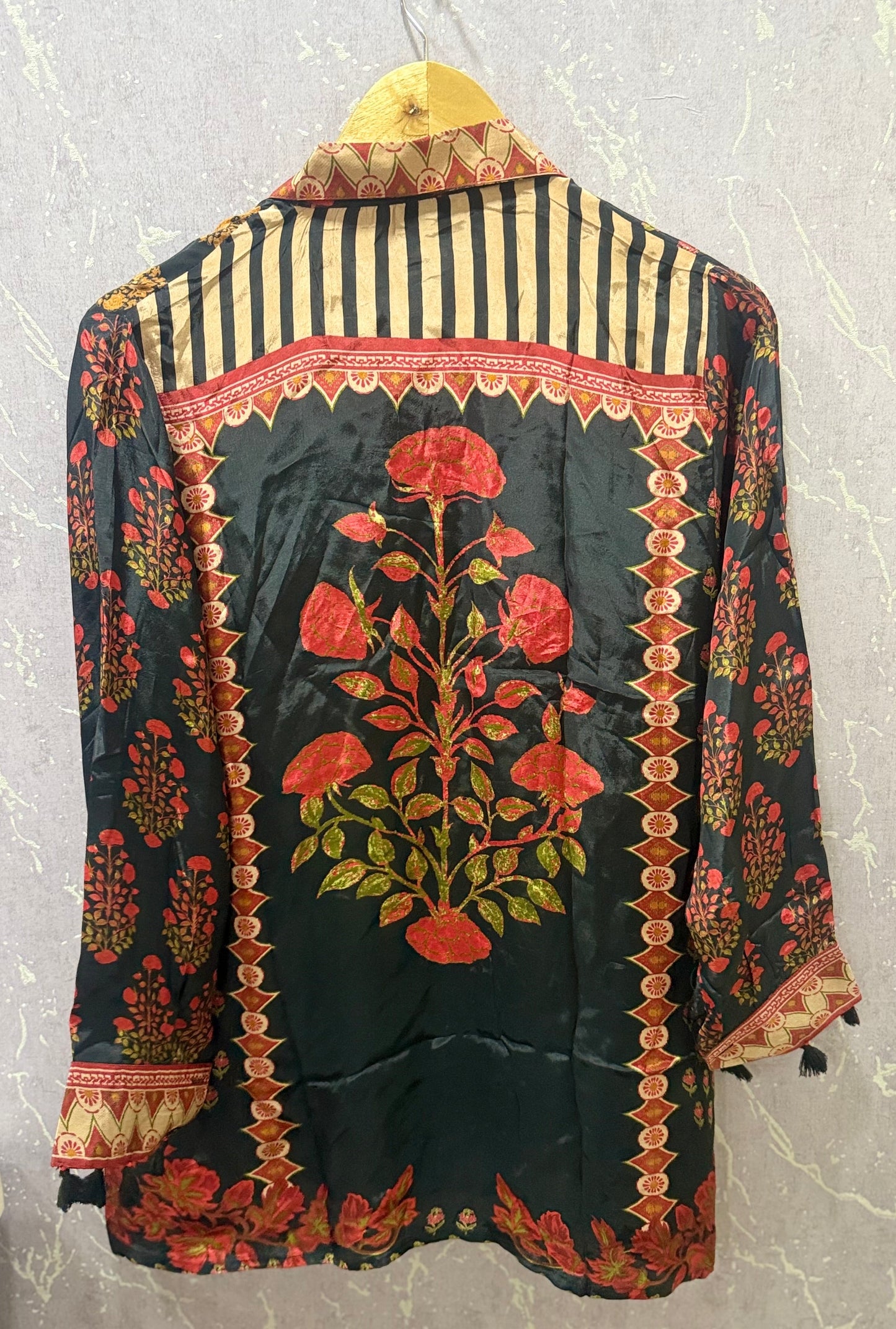 Ajrak Crepe Silk Shirt (Black & Red)