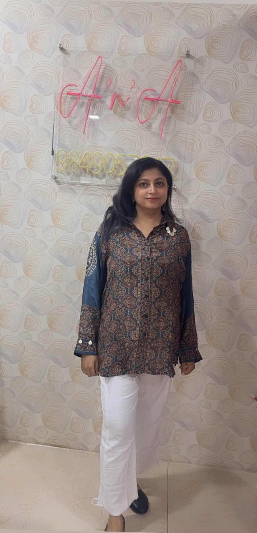 Ajrak Crepe Silk Shirt (Blue)