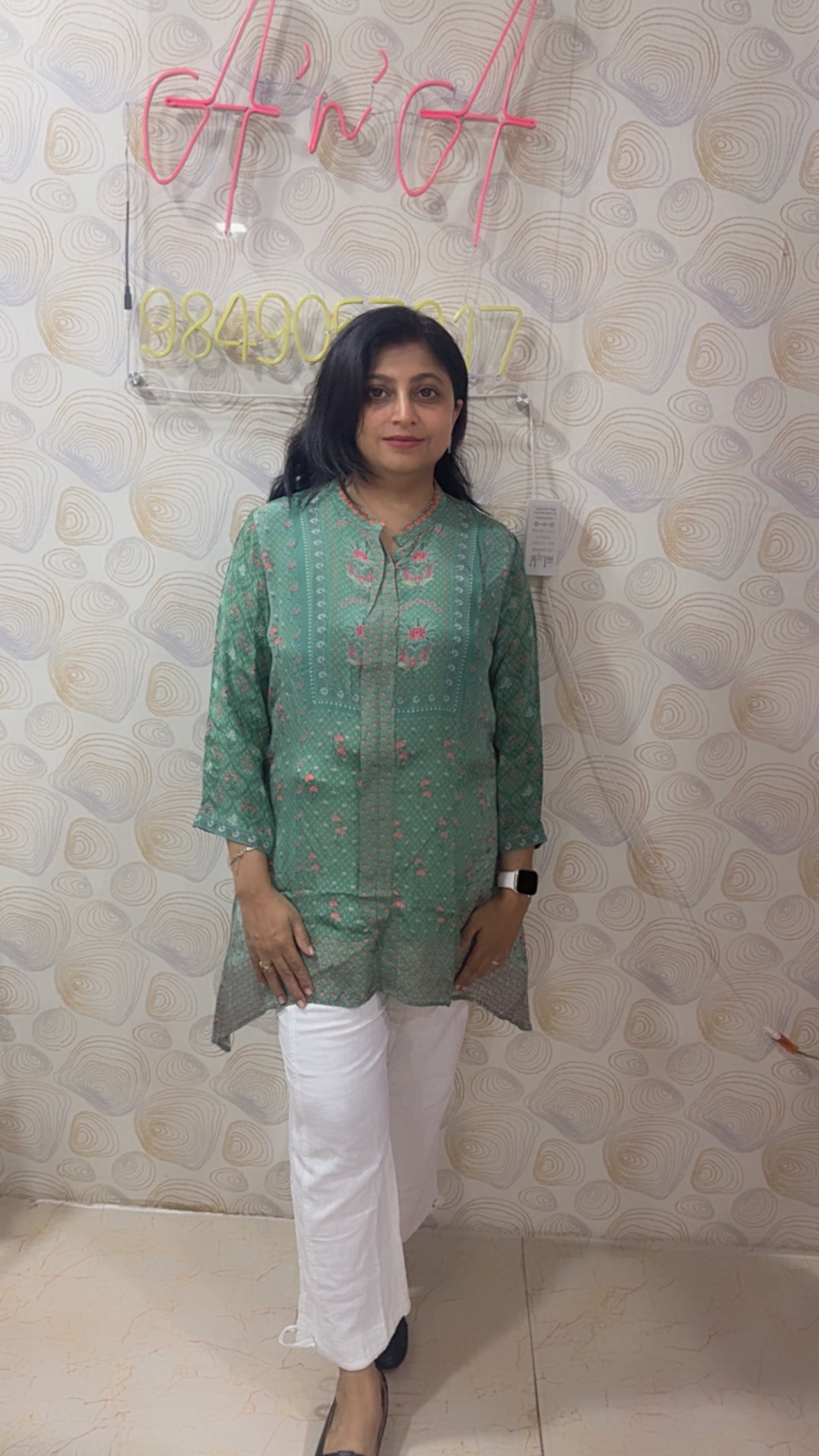 Ajrak Crepe Silk Shirt (Green)
