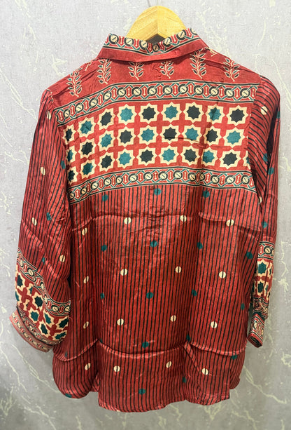 Ajrak Crepe Silk Shirt (Red)