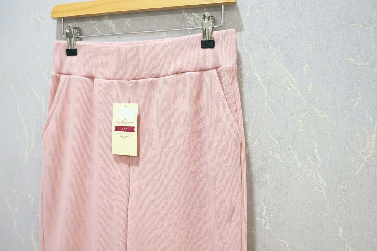 Luxe-Ribbed Rose Pink Flare Pants