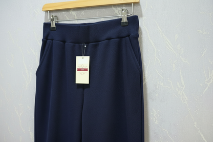 Navy blue ribbed flare pants – product view