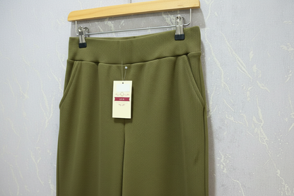 Olive green ribbed flare pants – product view
