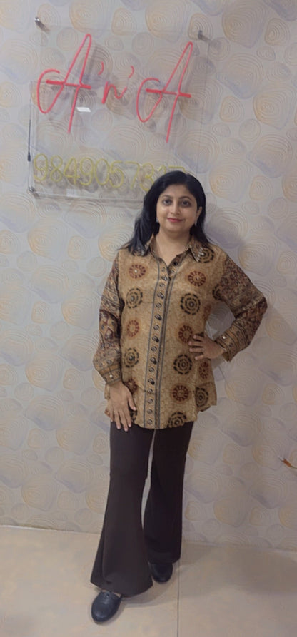 Ajrak Crepe Silk Shirt (Mustard)