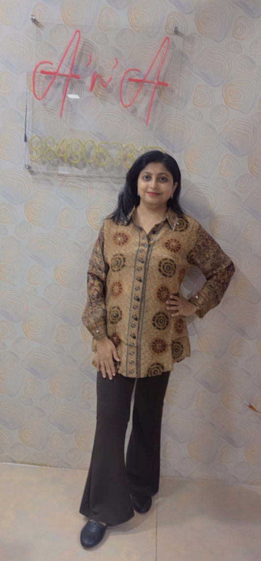 Ajrak Crepe Silk Shirt (Mustard)