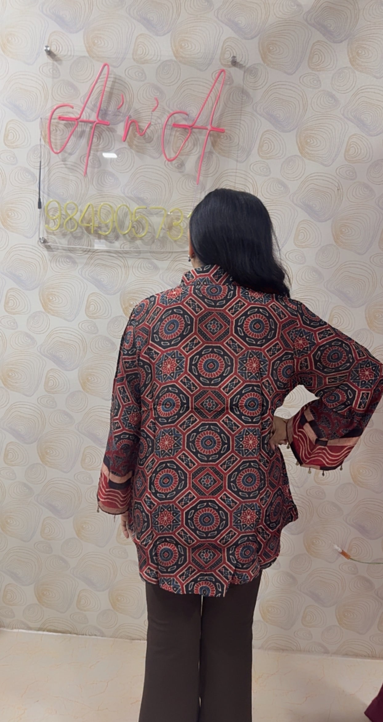Ajrak Crepe Silk Shirt (Brown & Red)