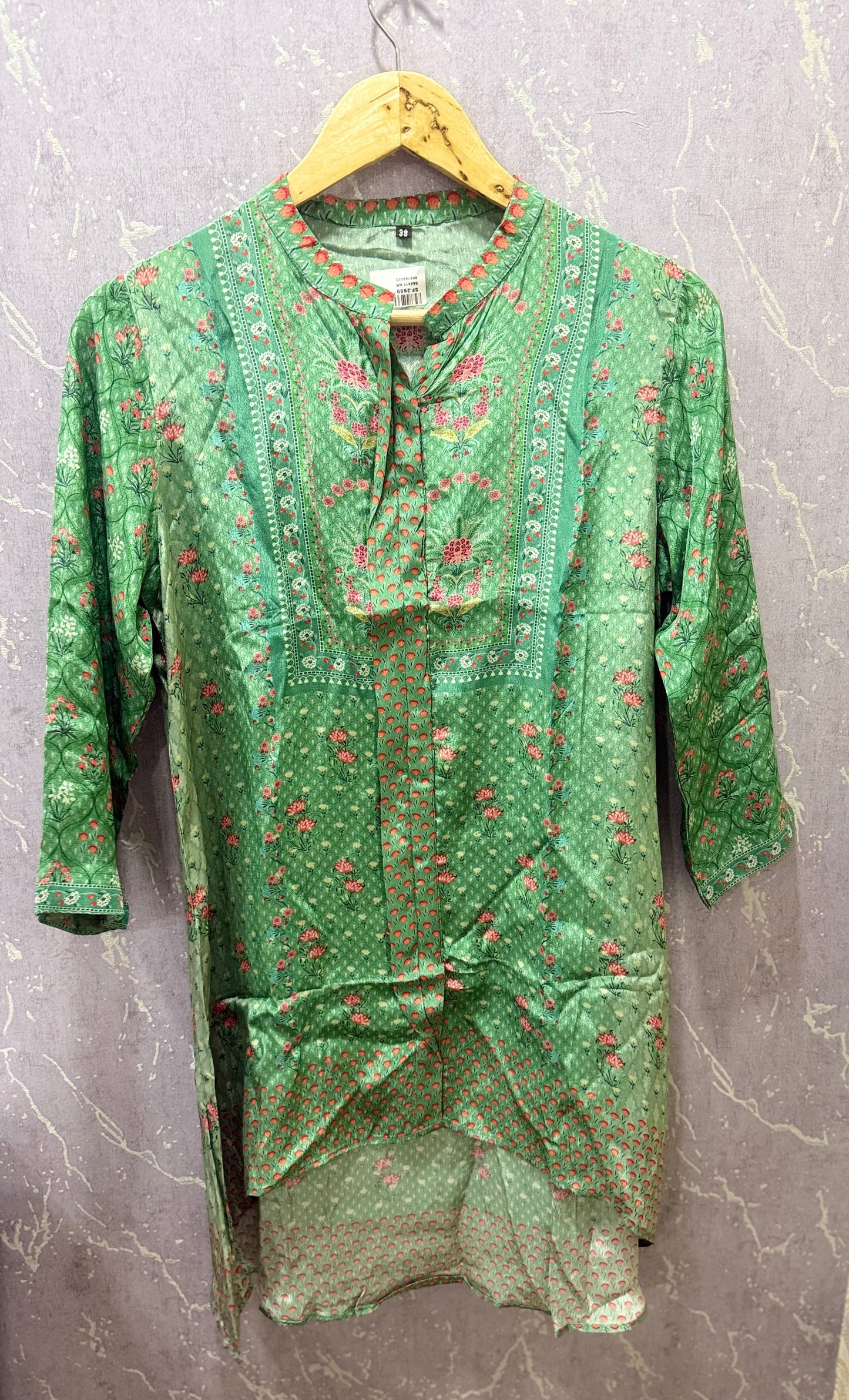 Ajrak Crepe Silk Shirt (Green)