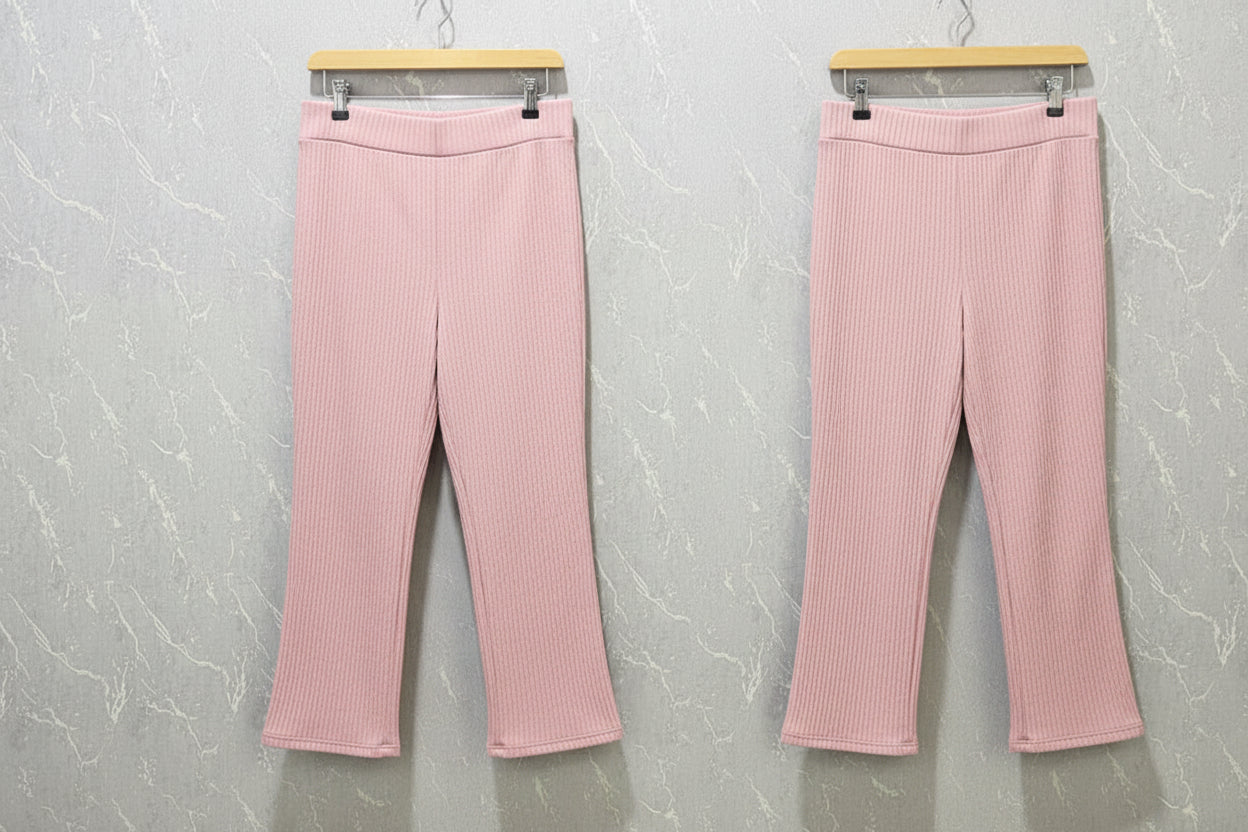 Luxe-Ribbed Rose Pink Flare Pants