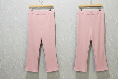 Nude pink ribbed flare pants – product view