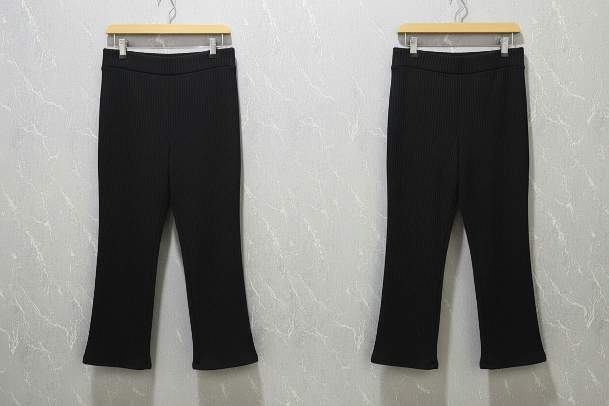 Luxe-Ribbed Black Flare Pants