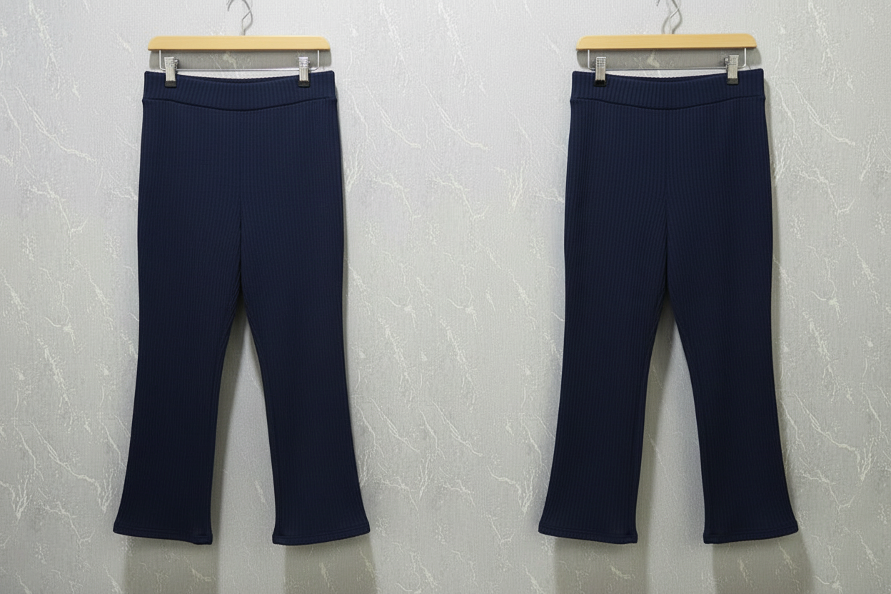 Luxe-Ribbed Navy Blue Flare Pants