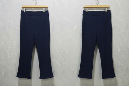 Navy blue ribbed flare pants – product view
