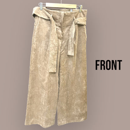 Tan brown wide-leg corduroy trousers with pockets
