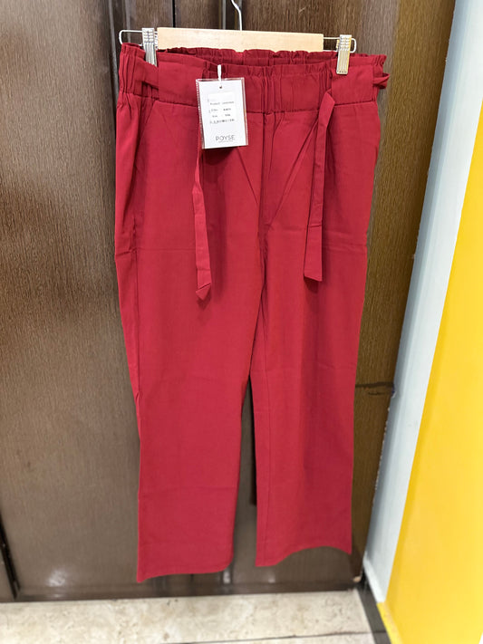 Red Cotton Lycra Pants