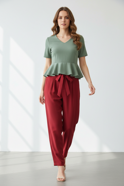 Red Cotton Lycra Pants