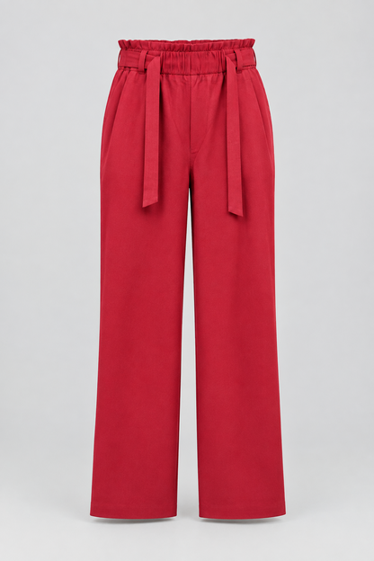Red Cotton Lycra Pants