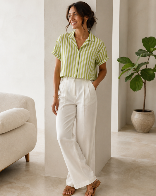 Lime Stripe Crop Shirt