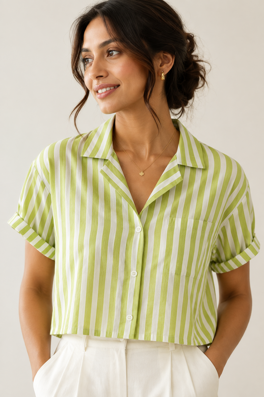 Lime Stripe Crop Shirt
