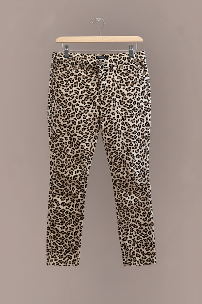 Leopard print stretch cotton pants with pockets