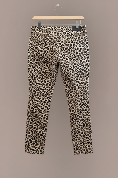 Brown leopard print pants, detail view