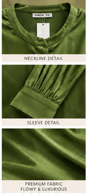 Green Satin Shirt & White Drape Wide-Leg Pants Set
