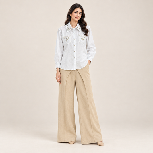Light Blue Embellished Shirt and Beige Pants Set catalog image preview