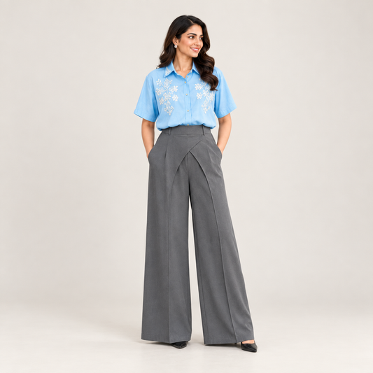 Light Blue Embroidered Shirt and Grey Pants Set catalog image preview