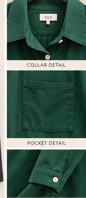 Dark Green Cotton Shirt & Black Drape Wide-Leg Pants Set