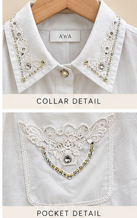 Light Blue Embellished Shirt & Beige Drape Wide-Leg Pants Set