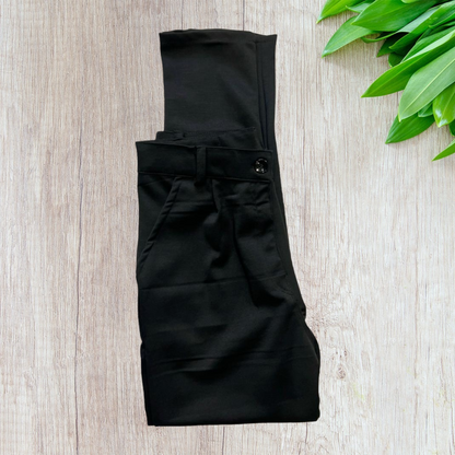 Black straight-fit formal pants in Roma fabric, detail view